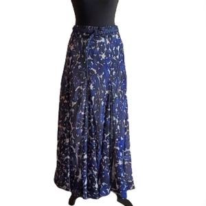 FIT & FLARE DARK BLUE ABSTRACT DESIGN MIDI SKIRT